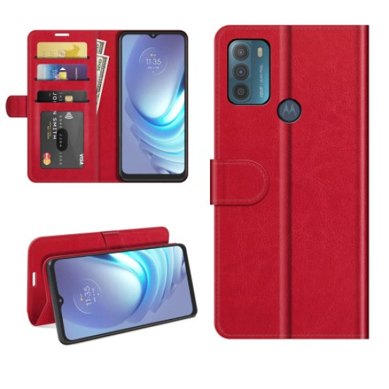Crazy Horse Leather Wallet Stand Case for Motorola Moto G50 - Red Motorola Cases Mobile