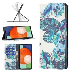 Magnetic Auto-absorbed Folio Flip Cover for Samsung Galaxy A13 4G. Pattern Printing PU Leather Wallet Stand Folding Phone Case - Blue Leaves Magnetic Auto-absorbed Folio Flip Cover for Samsung Galaxy A13 4G. Pattern Printing PU Leather Wallet Stand Folding Phone Case - Blue Leaves