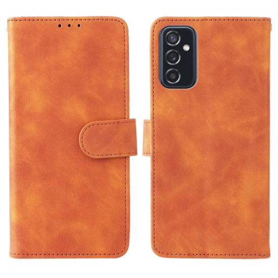 Stand Feature Skin-touch Protective Phone Cover Wallet Leather Case with Hand Strap for Samsung Galaxy M52 5G - Brown Samsung Cases Mobile