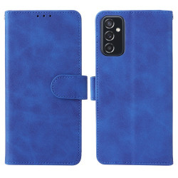 Stand Feature Skin-touch Protective Phone Cover Wallet Leather Case with Hand Strap for Samsung Galaxy M52 5G - Blue