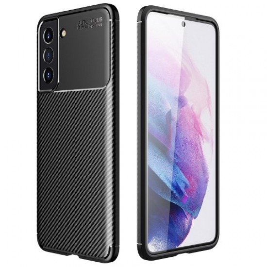 Carbon Fiber Texture Precise Cut-Out Well-Protected TPU Phone Protector Cover for Samsung Galaxy S21 FE - Black Samsung Cases Mobile