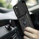 Camera Push Window Phone Case Cover with Ring Holder Kickstand for Samsung Galaxy S21 FE - Blue Samsung Cases Mobile