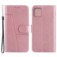 Θήκη Πορτοφόλι με Βάση Στήριξης (Όψη Δέρματος) Σχέδιο Γραμμές για iPhone 13 Pro Max - Ροζέ Χρυσαφί