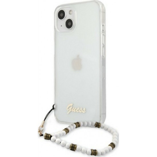 Guess Σκληρή Θήκη Πλάτης με Κορδόνι Καρπού από Πέρλες για iPhone 13 - Διάφανο Apple Θήκες Κινητών