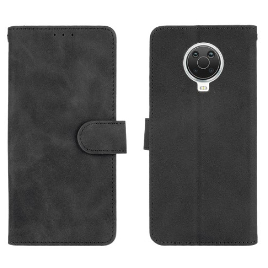 Skin-touch Feeling Leather Wallet Case for Nokia 6.3 / G10 / G20 Phone Cover with Supporting Stand - Black Nokia Cases Tablet