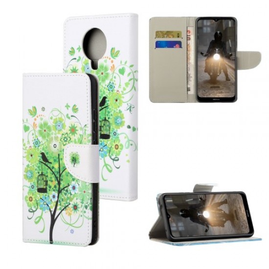 Wallet Design New Pattern Printing Cross Texture Leather Phone Stand Case for Nokia G10/G20 - Green Tree Nokia Cases Tablet