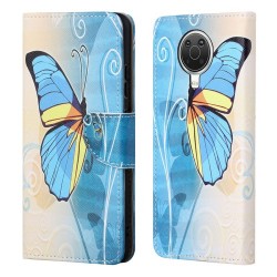 Wallet Design New Pattern Printing Cross Texture Leather Phone Stand Case for Nokia G10/G20 - Blue Butterfly