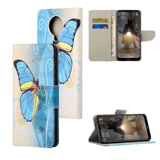 Wallet Design New Pattern Printing Cross Texture Leather Phone Stand Case for Nokia G10/G20 - Blue Butterfly Nokia Cases Tablet