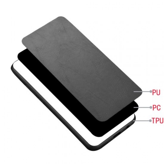 PU Leather Coated PC + TPU Mobile Phone Cover Hybrid Case for Realme C11 - Black Oppo Realme Cases Mobile