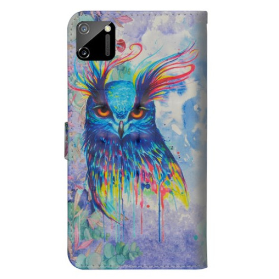Light Spot Decor Pattern Printing Wallet PU Leather Phone Case with Strap for Realme C11 - Colorful Owl Oppo Realme Cases Mobile