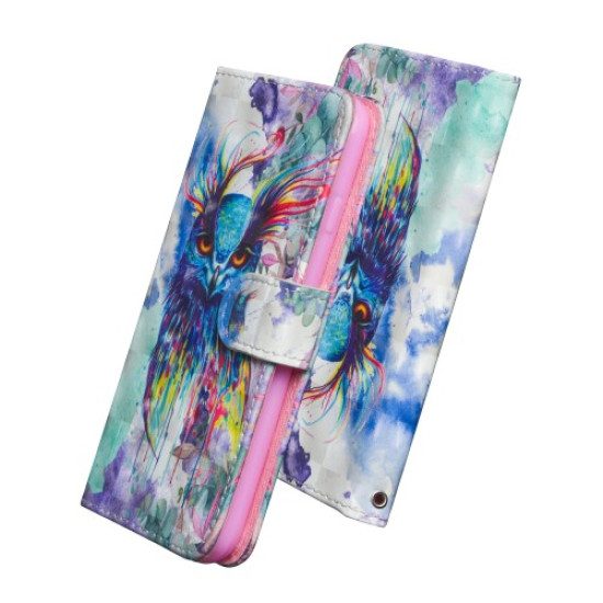 Light Spot Decor Pattern Printing Wallet PU Leather Phone Case with Strap for Realme C11 - Colorful Owl Oppo Realme Cases Mobile