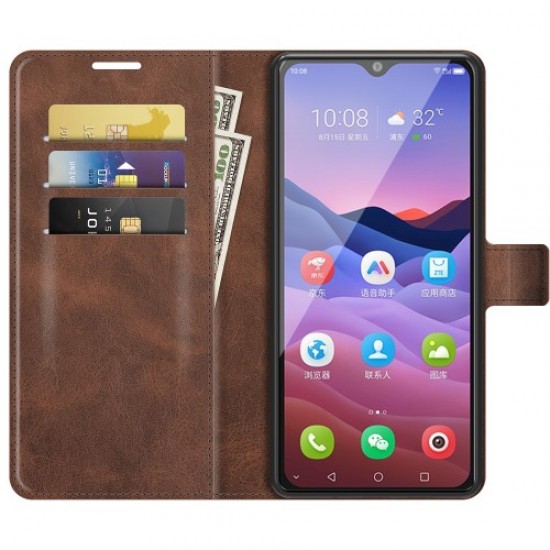 Magnetic Square Clasp Leather Wallet Stand Protective Case Cover for ZTE Blade V2020 Smart - Coffee ZTE Cases Mobile