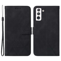 Θήκη Πορτοφόλι με Βάση Στήριξης (Όψη Δέρματος) με Ανάγλυφες Γραμμές για Samsung Galaxy S22 5G - Μαύρο