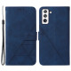 Lines Imprinted PU Leather Magnetic Wallet Case Soft Inner Shell Flip Stand Cover with Strap for Samsung Galaxy S22 5G - Sapphire Samsung Cases Mobile