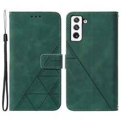 Θήκη Πορτοφόλι με Βάση Στήριξης (Όψη Δέρματος) με Ανάγλυφες Γραμμές για Samsung Galaxy S22 5G - Πράσινο