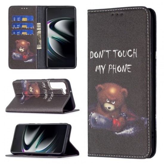 Funny Pattern Printing PU Leather Flip Wallet Case Stand Magnetic Auto-absorbed Protective Cover for Samsung Galaxy S22+ 5G - Bear Samsung Cases Mobile