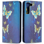 Funny Pattern Printing PU Leather Flip Wallet Case Stand Magnetic Auto-absorbed Protective Cover for Samsung Galaxy S22+ 5G - Golden Butterflies