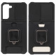 PC + TPU Phone Case 2-in-1 Design Card Holder and Camera Slider with Built-in Magnetic Metal Plate + Kickstand for Samsung Galaxy S22+ 5G - Black Samsung Cases Mobile