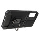 PC + TPU Phone Case 2-in-1 Design Card Holder and Camera Slider with Built-in Magnetic Metal Plate + Kickstand for Samsung Galaxy S22+ 5G - Black Samsung Cases Mobile