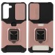 PC + TPU Phone Case 2-in-1 Design Card Holder and Camera Slider with Built-in Magnetic Metal Plate + Kickstand for Samsung Galaxy S22+ 5G - Rose Gold Samsung Cases Mobile