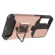 PC + TPU Phone Case 2-in-1 Design Card Holder and Camera Slider with Built-in Magnetic Metal Plate + Kickstand for Samsung Galaxy S22+ 5G - Rose Gold Samsung Cases Mobile