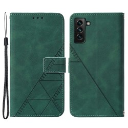 Θήκη Πορτοφόλι με Βάση Στήριξης (Όψη Δέρματος) με Ανάγλυφες Γραμμές για Samsung Galaxy S22 Plus 5G - Πράσινο