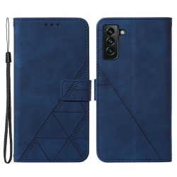 Θήκη Πορτοφόλι με Βάση Στήριξης (Όψη Δέρματος) με Ανάγλυφες Γραμμές για Samsung Galaxy S22 Plus 5G - Μπλε