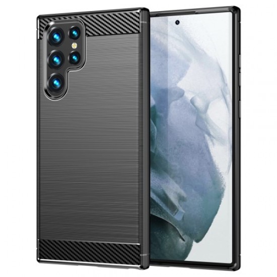 Brushed Surface TPU Case 1.8mm Ultra Thin Heat-Dissipated Carbon Fiber Texture Phone Protective Cover for Samsung Galaxy S22 Ultra 5G - Black Samsung Cases Mobile