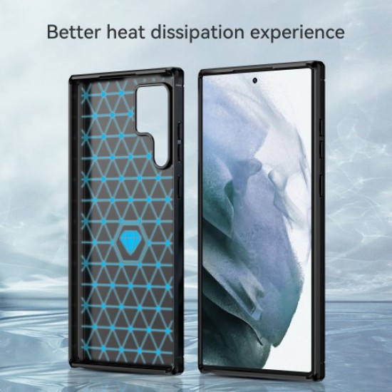Brushed Surface TPU Case 1.8mm Ultra Thin Heat-Dissipated Carbon Fiber Texture Phone Protective Cover for Samsung Galaxy S22 Ultra 5G - Black Samsung Cases Mobile