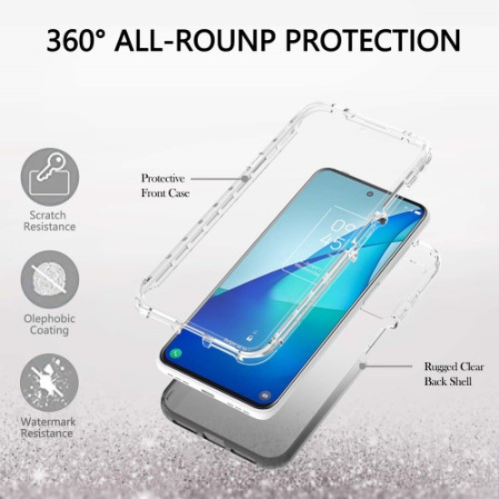 Gradient Color 2 in 1 Heavy Duty Hybrid Hard PC Frame Soft TPU Shell Clear Slim Protective Case for TCL 20S - Gradient Black TCL Mobile Cases