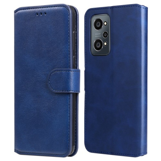 Drop-proof Wallet Stand PU Leather + TPU Full Protection Magnetic Clasp Phone Cover Case for Realme GT Neo2 - Blue Oppo Realme Cases Mobile