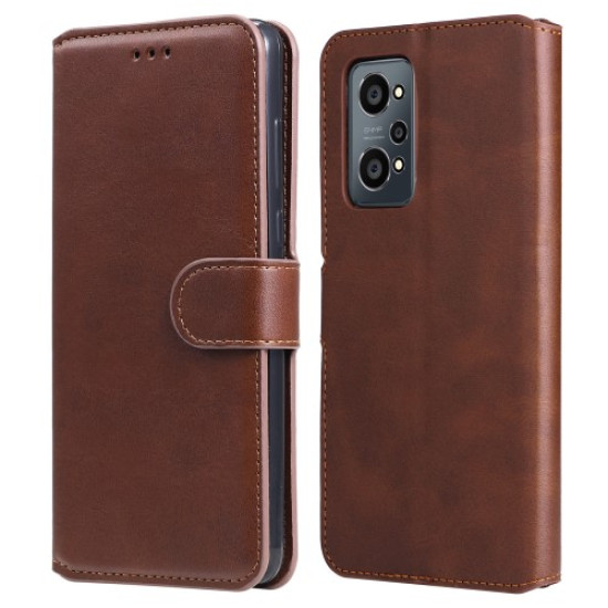 Drop-proof Wallet Stand PU Leather + TPU Full Protection Magnetic Clasp Phone Cover Case for Realme GT Neo2 - Brown Oppo Realme Cases Mobile