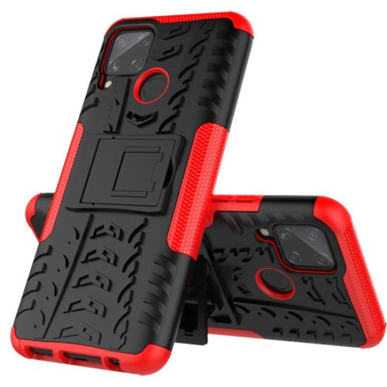 Cool Tyre PC + TPU Hybrid Shell with Kickstand Cover for Realme C15/C11 - Red Oppo Realme Cases Mobile