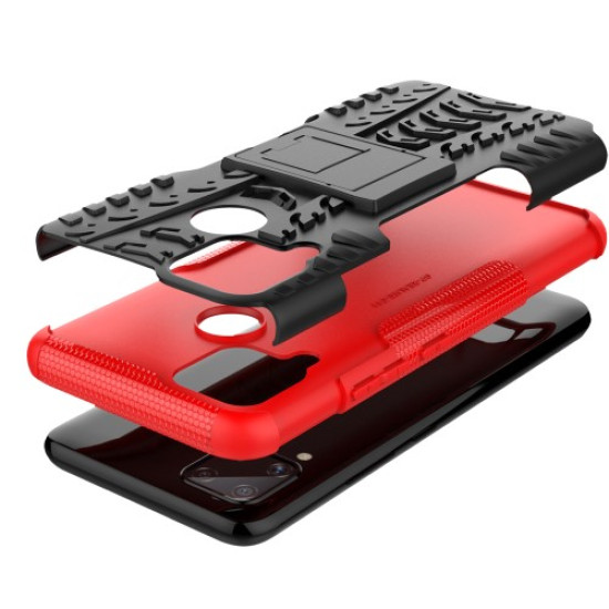 Cool Tyre PC + TPU Hybrid Shell with Kickstand Cover for Realme C15/C11 - Red Oppo Realme Cases Mobile