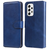 Solid Color Textured Leather Cover + Inner TPU Phone Case Stand Wallet Design Cellphone Cover for Samsung Galaxy A53 5G - Blue