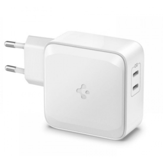 Spigen PE2007 PowerArc Φορτιστής Τοίχου Γρήγορης Φόρτισης με Δύο Θύρες Type-C 60W 3A - Λευκό (ACH02071) Καλώδια Αντάπτορες και Φορτιστές