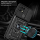 Camera Slide Cover Shockproof Anti-fall Ring Holder Kickstand PC + TPU Phone Cover Case for Realme C21 - Black Oppo Realme Cases Mobile