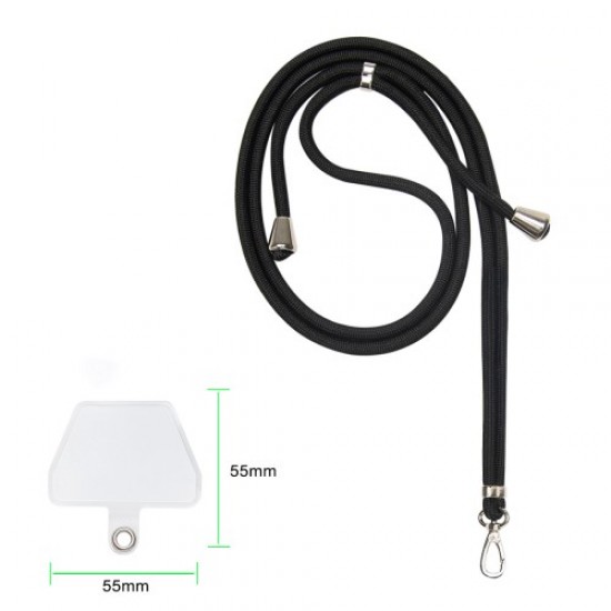 Universal Adjustable Phone Lanyard Neck Strap with 2 Tether Patches Mobile Case Accessory - Black Holders & Docks