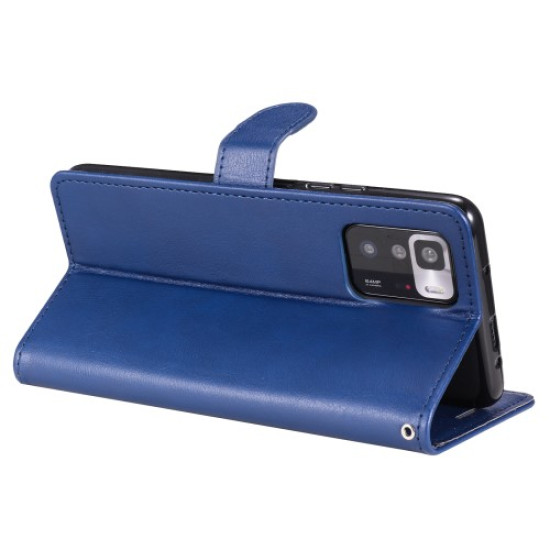 Anti-Scratch PU Leather Wallet Case Stand Flip Folio Cover with Strap for Xiaomi Redmi Note 10 5G / Poco M3 Pro 4G / 5G / Redmi Note 10T 5G - Blue XIAOMI Cases Mobile