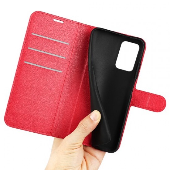 Litchi Texture PU Leather Folio Case Magnetic Clasp Anti-scratch Phone Cover with Stand Wallet for Samsung Galaxy A53 5G - Red Samsung Cases Mobile