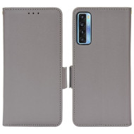 Litchi Texture PU Leather Stand Case Flip Double Magnetic Closure Wallet Cover for TCL 20S / 20 5G / 20L / 20L+ - Grey