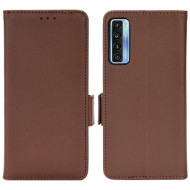 Litchi Texture PU Leather Stand Case Flip Double Magnetic Closure Wallet Cover for TCL 20S / 20 5G / 20L / 20L+ - Brown