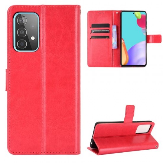 Full Protection Crazy Horse Texture Leather Shell with Wallet and Stand for Samsung Galaxy A52 4G/5G / A52s 5G - Red Samsung Cases Mobile