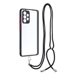 TPU + Acrylic Hybrid Back Phone Cover Crystal Shell with Lanyard for Samsung Galaxy A52 4G/5G / A52s 5G - Black