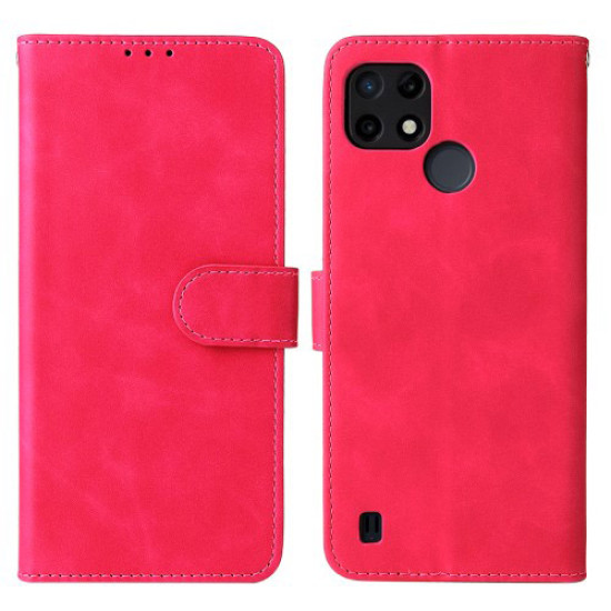 Skin-Touch Feeling Wallet Stand Design Leather Phone Flip Case Cover with Strap for Realme C21Y - Rose Oppo Realme Cases Mobile
