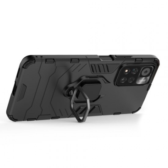 Ring Holder Kickstand Flexible TPU + Hard PC Anti-Slip Protective Phone Case for Xiaomi Redmi Note 11 Pro / Note 11 Pro+ - Black XIAOMI Cases Mobile