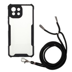 Ultra Clear Slim Shock Absorption Hard Acrylic Back + Soft TPU Protective Cover with Strap for Xiaomi Mi 11 Lite 4G / 5G - Black Ultra Clear Slim Shock Absorption Hard Acrylic Back + Soft TPU Protective Cover with Strap for Xiaomi Mi 11 Lite 4G / 5G - Black