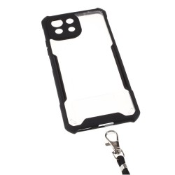 Ultra Clear Slim Shock Absorption Hard Acrylic Back + Soft TPU Protective Cover with Strap for Xiaomi Mi 11 Lite 4G / 5G - Black Ultra Clear Slim Shock Absorption Hard Acrylic Back + Soft TPU Protective Cover with Strap for Xiaomi Mi 11 Lite 4G / 5G - Black