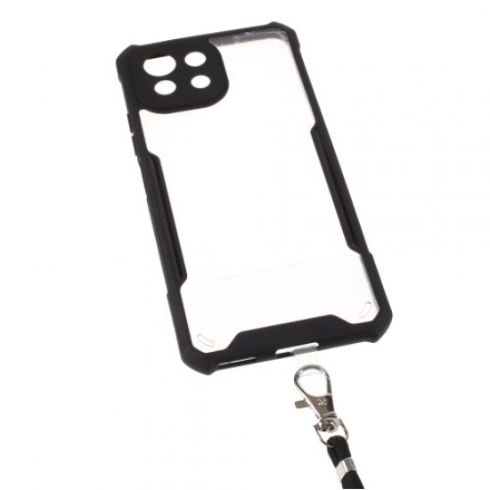 Σκληρή Θήκη Διάφανη με Χρωματιστή TPU Περιμετρικά και Κορδόνι Λαιμού για Xiaomi Mi 11 Lite 4G / 5G - Μαύρο XIAOMI Θήκες Κινητών