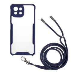 Ultra Clear Slim Shock Absorption Hard Acrylic Back + Soft TPU Protective Cover with Strap for Xiaomi Mi 11 Lite 4G / 5G - Dark Blue Ultra Clear Slim Shock Absorption Hard Acrylic Back + Soft TPU Protective Cover with Strap for Xiaomi Mi 11 Lite 4G / 5G - Dark Blue